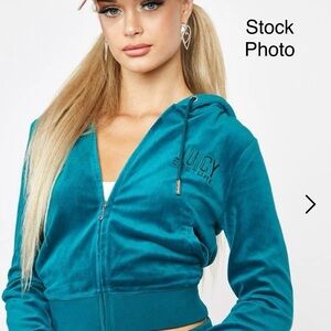 Juicy Couture Velour Hoodie Sapphire Wave Embroidered Logo  Y2K Style Plush #733
